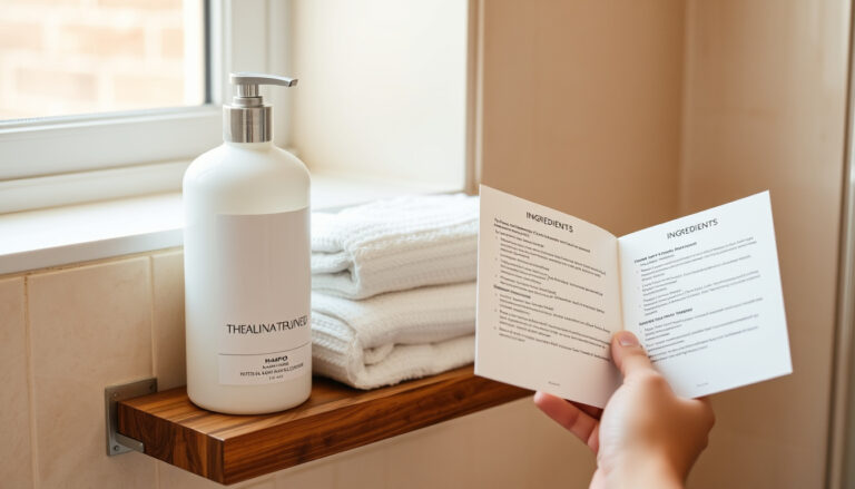Shampoopullo kylpyhuoneen kaapissa pesutarpeen ja ainesosaluettelon tarkistuksen yhteydessä.