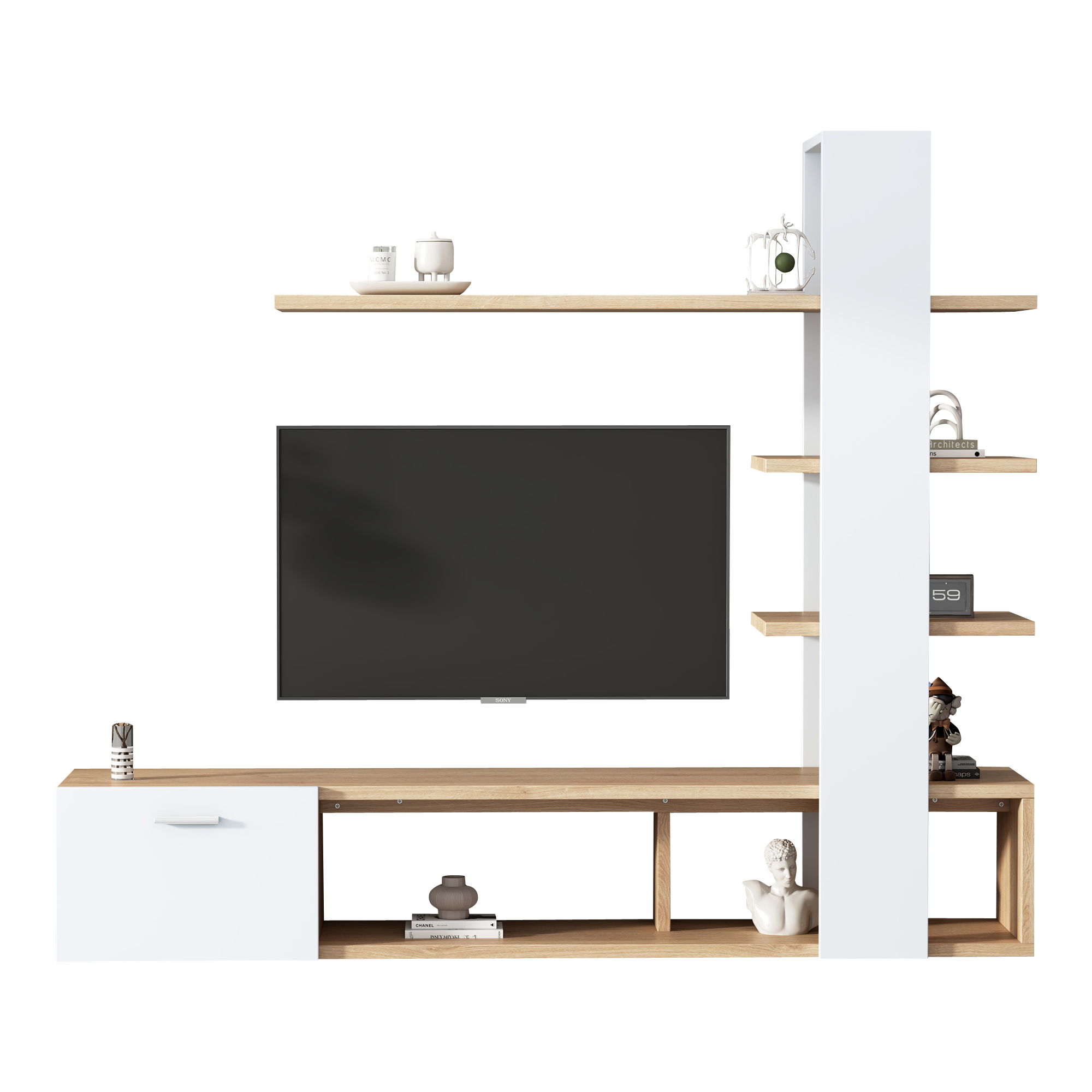 TV-taso 180x33,5x151,5 cm valkoinen lastulevy