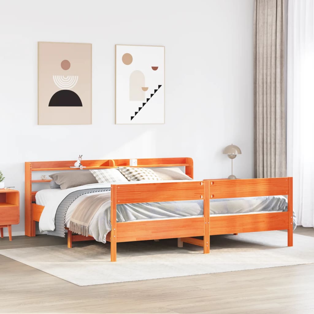 vidaXL Sängynrunko ilman patjaa vahanruskea 180x200 cm täysi mänty
