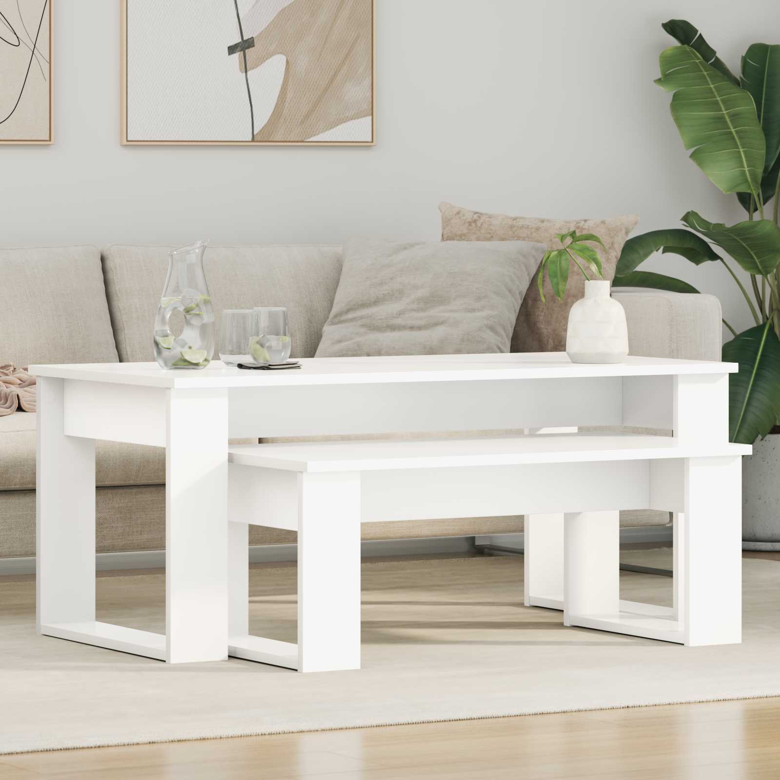 vidaXL Kahvipöytäsetti 2 kpl Valkoinen 100 x 50 x 42 cm Tekninen puu